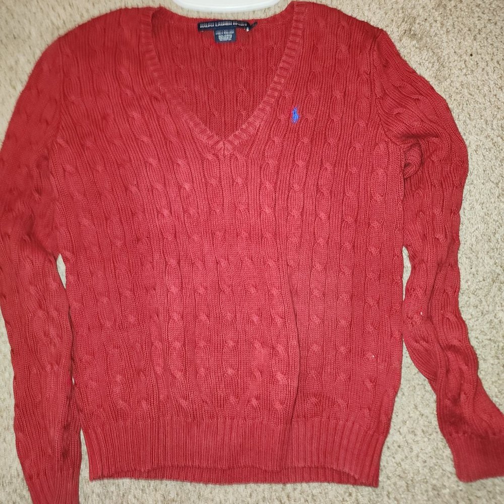 Women's Ralph Lauren Polo Red V-Neck Sweater